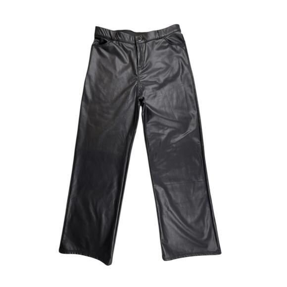 Womens Faux Leather Pants Wide Leg Elastic Zip Button High Waist XL Soft Lining - Picture 2 of 10